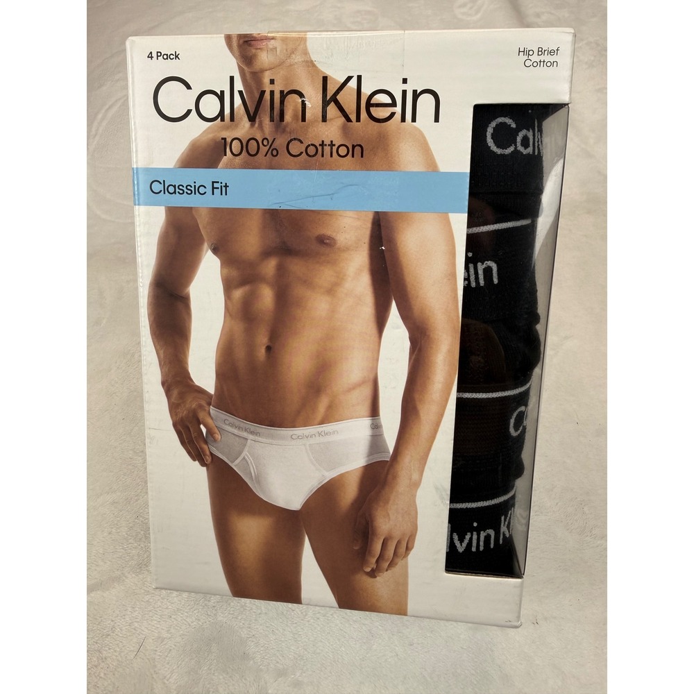 Calvin Klein Mens 4 Pack‎ Cotton Classic Fit Hip Briefs Black XL 40-42 Soft New